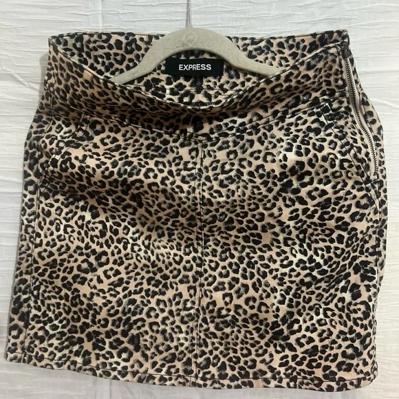 Express Skirt High Rise Womens 6 Brown Leopard Animal Print Pockets Zipper - Picture 5 of 7